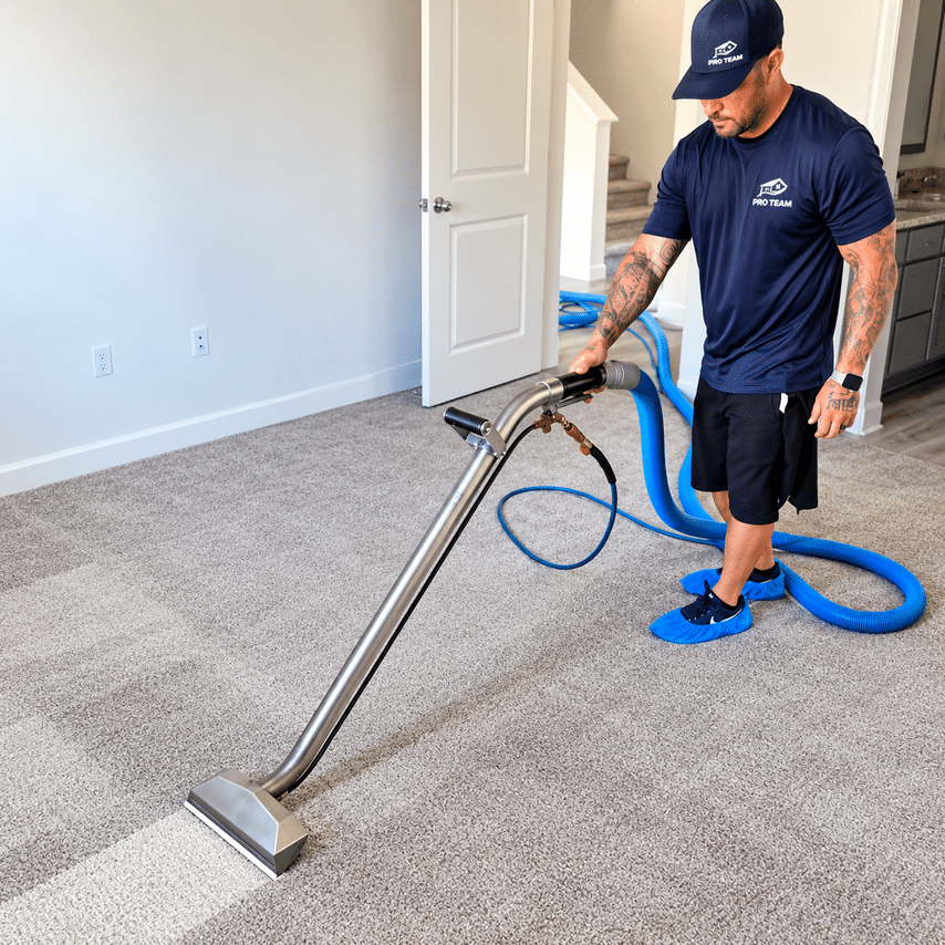 Professional carpet cleaning technician at work