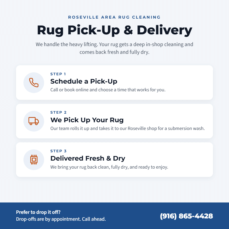 Area rug pickup and delivery Roseville CA